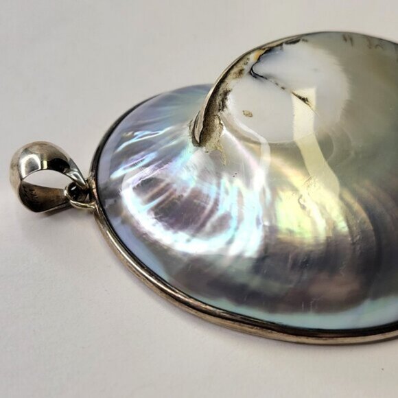 Nautilus Pendant Sterling Silver 925 Mother of Pearl Statement Pendant - Picture 6 of 12